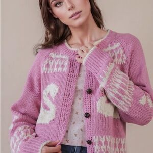 Very J Pink Swan Pattern Cardigan